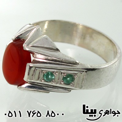 انگشتر عقیق یمنی و زمرد مردانه