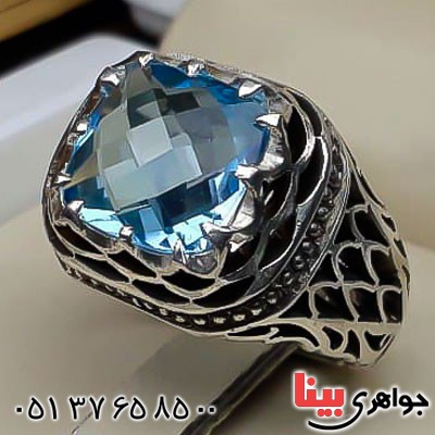 انگشتر توپاز آبی سوئیسی فاخر مردانه _کد:22602
