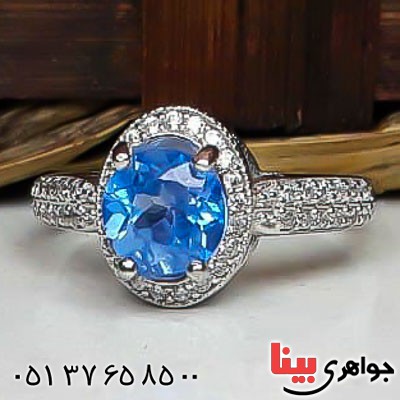 انگشتر توپاز آبی سوئیسی خوشرنگ زنانه _کد:22607