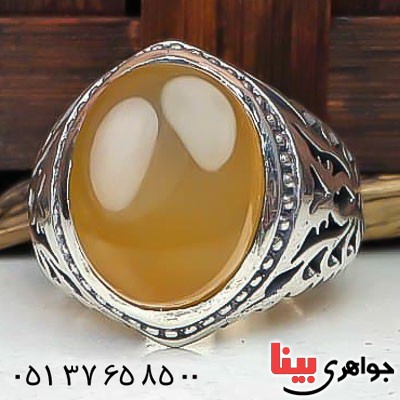 انگشتر عقیق زرد شرف الشمس فاخر مردانه _کد:22612