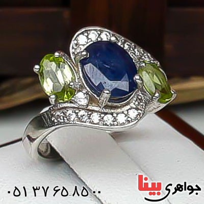 انگشتر یاقوت کبود و زبرجد زیبای زنانه _کد:22614