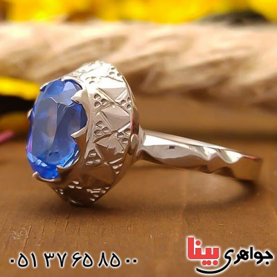 انگشتر توپاز آبی خوشرنگ دست ساز زنانه _کد:22622