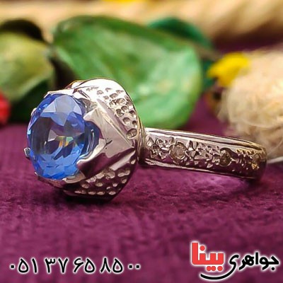 انگشتر توپاز آبی و الماس خاص و فاخر زنانه _کد:22650