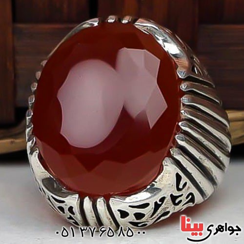 انگشتر عقیق یمنی سرخ درشت و دست ساز فاخر مردانه _کد:22687