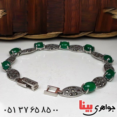 دستبند عقیق سبز مارکازیتی زیبا زنانه _کد:22693