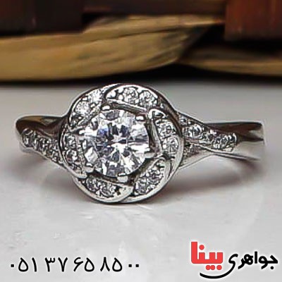 انگشتر نقره پرنس تک نگین رودیوم زنانه _کد:22696