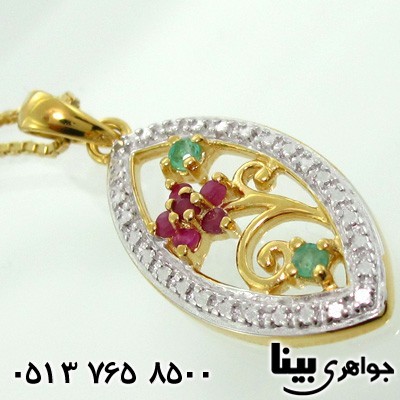 گردنبند چند جواهر یاقوت سرخ و زمرد شاخه گل