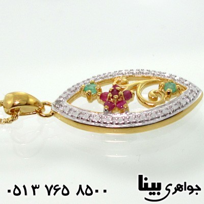 گردنبند چند جواهر یاقوت سرخ و زمرد شاخه گل