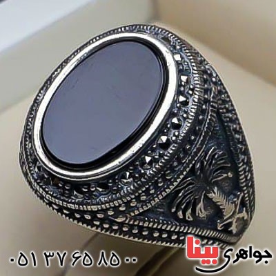 انگشتر عقیق سیاه (اونیکس) اسپرت مارکازیتی مردانه _کد:22726