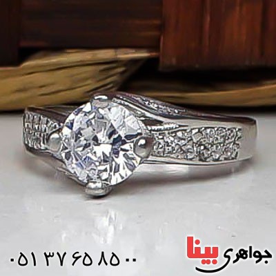 انگشتر نقره سولیتر تک نگین رودیوم زنانه _کد:22728