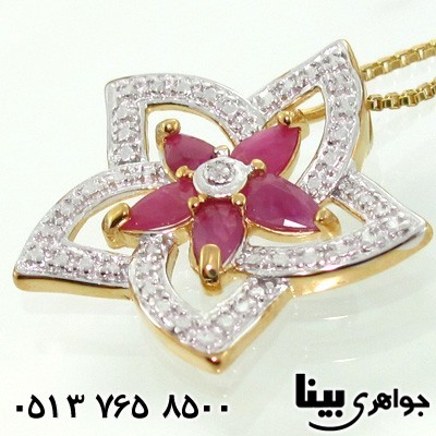 گردنبند یاقوت سرخ و الماس طرح ستاره سایز درشت
