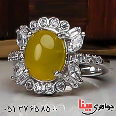 انگشتر عقیق زرد شرف الشمس رودیوم زنانه _کد:22795