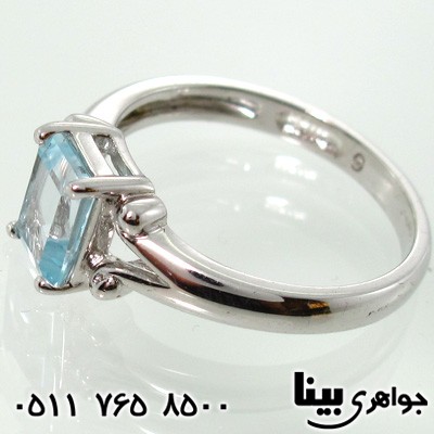 انگشتر آکوآمارین مستطیل تراش صفحه ای زنانه