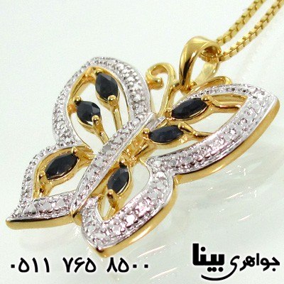 گردنبند یاقوت کبود و الماس پروانه درشت