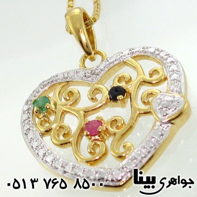 گردنبند چند جواهر یاقوت و زمرد قلب