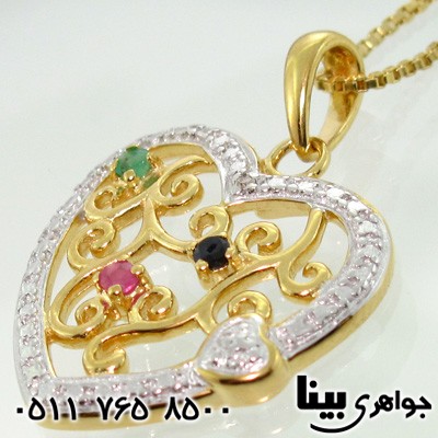 گردنبند چند جواهر یاقوت و زمرد قلب