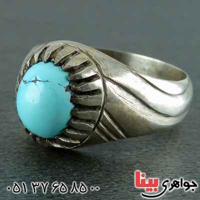 انگشتر فیروزه نیشابوری دست ساز و شیک مردانه _کد:22838