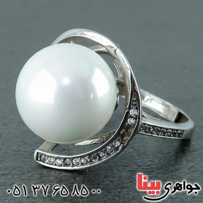 انگشتر نقره با نگین طرح مروارید