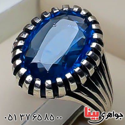 انگشتر نقره طرح توپاز آبی مردانه _کد:22848