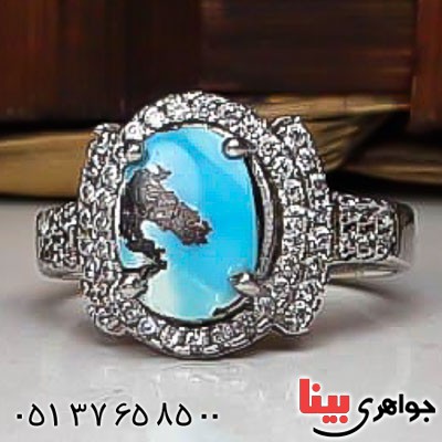 انگشتر فیروزه نیشابوری رودیوم زنانه _کد:22851