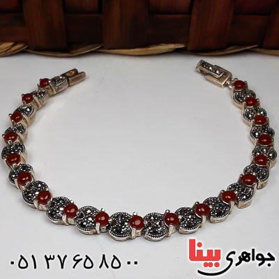 دستبند عقیق قرمز مارکازیتی فاخر زنانه _کد:22864