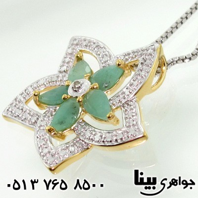 گردنبند زمرد و الماس 5 نگین ستاره