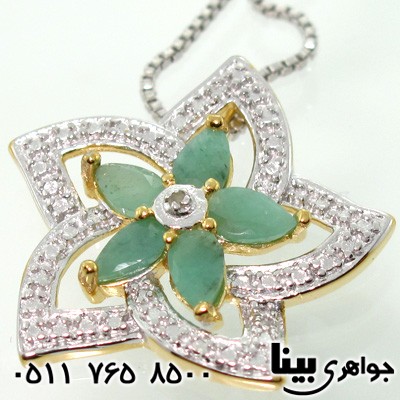 گردنبند زمرد و الماس 5 نگین ستاره