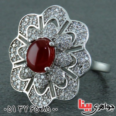 انگشتر عقیق یمنی بسیار زیبا رودیوم زنانه _کد:22899