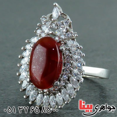 انگشتر عقیق یمنی رودیوم زنانه بسیار زیبا _کد:22915