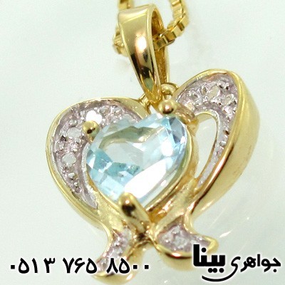 گردنبند آکوآمارین و الماس قلبی تراش