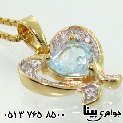 گردنبند آکوآمارین و الماس قلبی تراش
