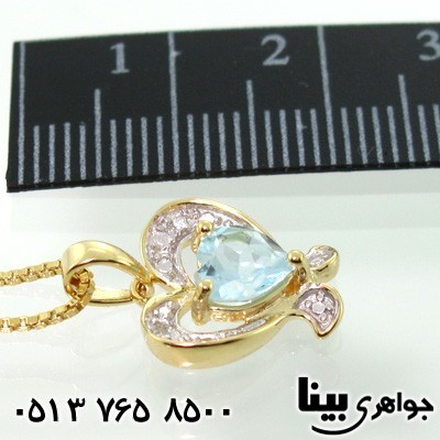 گردنبند آکوآمارین و الماس قلبی تراش