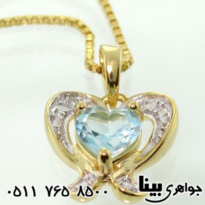 گردنبند آکوآمارین و الماس قلبی تراش