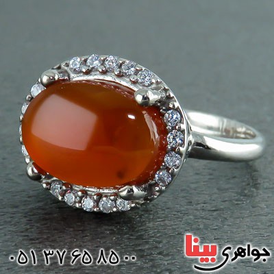 انگشتر عقیق یمنی درشت خوشرنگ رودیوم زنانه _کد:22918
