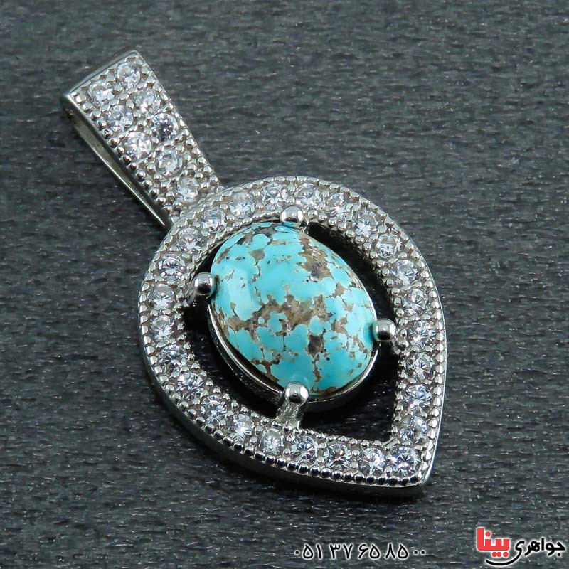 گردنبند فیروزه نیشابوری رودیوم بسیار خاص _کد:22945