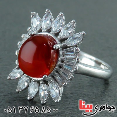 انگشتر عقیق یمنی زیبا و خوشرنگ رودیوم زنانه _کد:22950