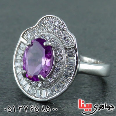 انگشتر آمتیست خوشرنگ رودیوم زنانه