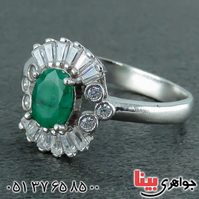 انگشتر زمرد خوشرنگ و زیبا رودیوم زنانه _کد:22964