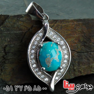 گردنبند فیروزه نیشابوری زیبا رودیوم زنانه _کد:22975