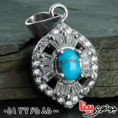 گردنبند فیروزه نیشابوری زیبا و شیک رودیوم زنانه _کد:22976