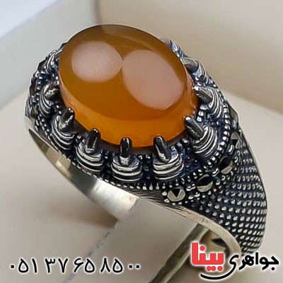 انگشتر عقیق یمنی زرد خوشرنگ مارکازیتی مردانه _کد:23020