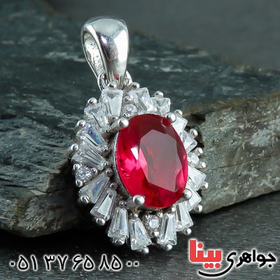 گردنبند نقره طرح یاقوت سرخ رودیوم زنانه  _کد:23073