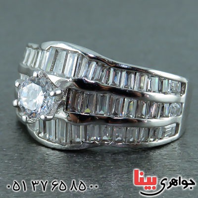انگشتر نقره فلاور تک نگین روکش رودیوم _کد:23098
