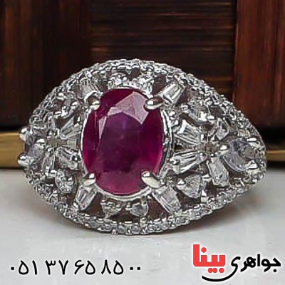 انگشتر یاقوت سرخ آفریقایی خوشرنگ و رودیوم زنانه _کد:23106