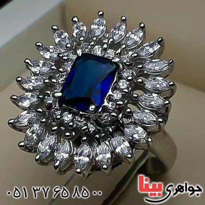 انگشتر یاقوت کبود رودیوم زنانه بسیار زیبا _کد:23121