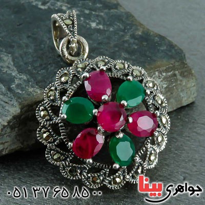 گردنبند چند جواهر یاقوت و زمرد مارکازیتی بسیار زیبا _کد:23155