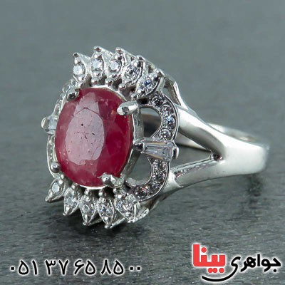 انگشتر یاقوت سرخ آفریقایی خوشرنگ و زیبا رودیوم زنانه _کد:23170