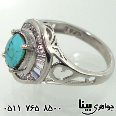 انگشتر فیروزه طرح اسلیمی زنانه