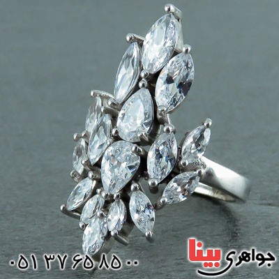 انگشتر نقره فلاور باگت رودیوم زنانه _کد:23209