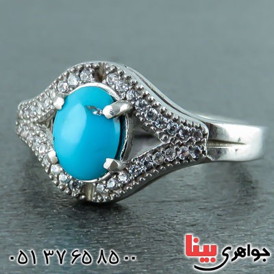 انگشتر فیروزه نیشابوری رودیوم زنانه _کد:23211